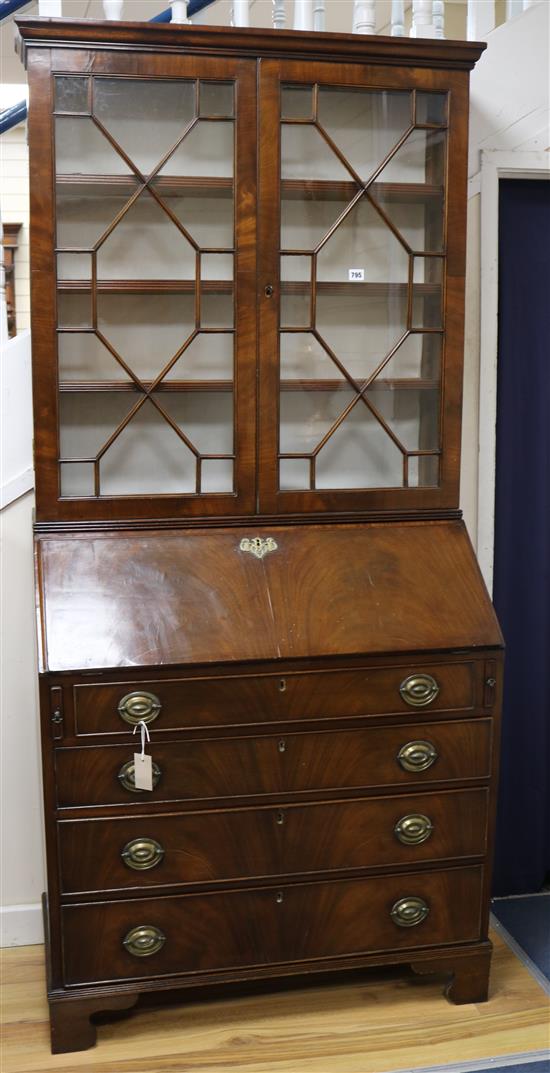 A late George III mahogany bureau bookcase W.94cm